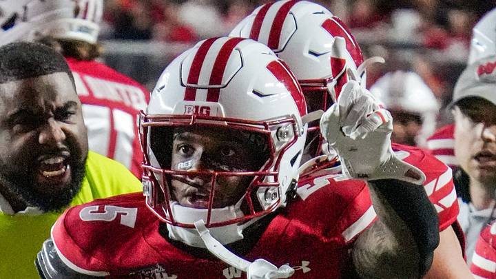 Wisconsin Badgers cornerback Bryce West (5) celebrates an interception during the game against USC, Oct. 24, 2026, at Camp Randall Stadium in Madison, Wisconsin. Wisconsin Badgers cornerback Bryce West (5) celebrates an interception during the game against USC, Oct. 24, 2026, at Camp Randall Stadium in Madison, Wisconsin.
