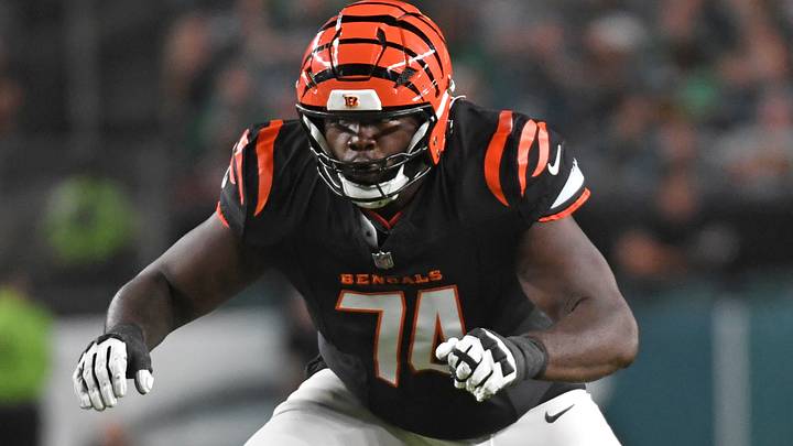 Aug 7, 2025; Philadelphia, Pennsylvania, USA; Cincinnati Bengals offensive tackle Jalen Rivers (74) blocks against the Philadelphia Eagles at Lincoln Financial Field. Mandatory Credit: Eric Hartline-Imagn Images Aug 7, 2025; Philadelphia, Pennsylvania, USA; Cincinnati Bengals offensive tackle Jalen Rivers (74) blocks against the Philadelphia Eagles at Lincoln Financial Field. Mandatory Credit: Eric Hartline-Imagn Images