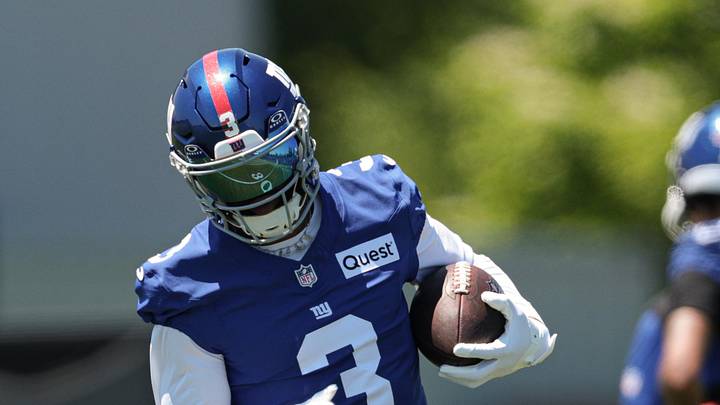 Jun 3, 2026; East Rutherford, NJ, USA;  New York Giants wide receiver Odell Beckham Jr. (3) participates in drills  during organized team activities at Quest Diagnostics Training Center.  