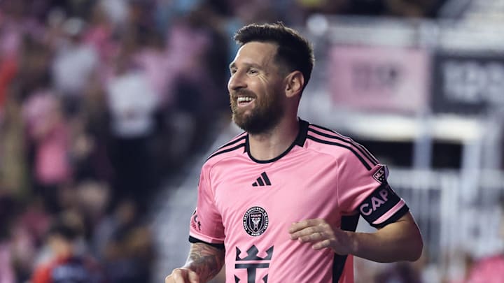 Lionel Messi celebrating against New England Revolution