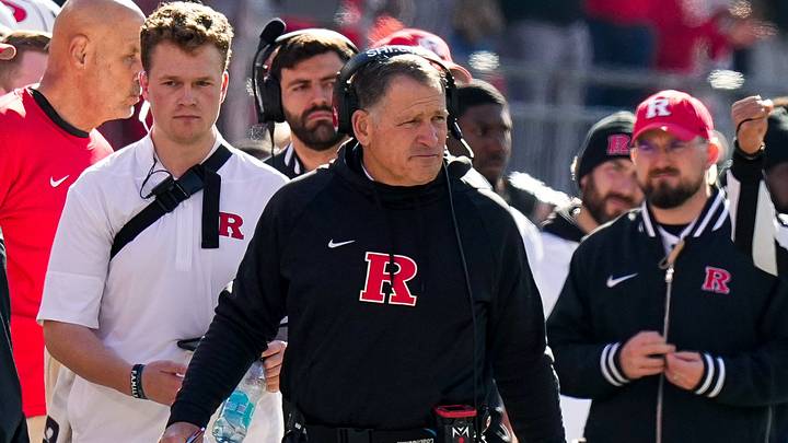 Rutgers Scarlet Knights head coach Greg Schiano watches his players in the first half of the NCAA football game at Ohio Stadium on Saturday, Nov. 22, 2025 in Columbus, Ohio.