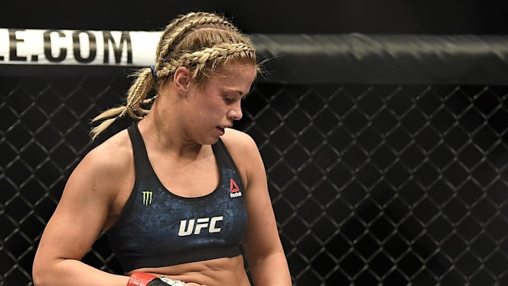 Paige VanZant fights Jessica-Rose Clark (blue gloves) during UFC Fight Night at Scottrade Center. Paige VanZant fights Jessica-Rose Clark (blue gloves) during UFC Fight Night at Scottrade Center.