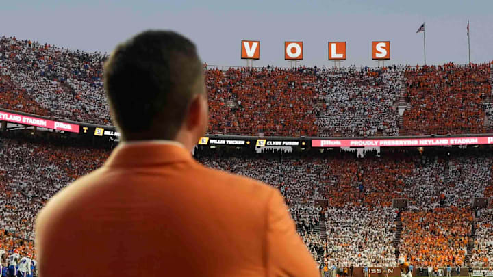 Oct 12, 2024; Knoxville, Tennessee, USA; Tennessee Volunteers athletic director Danny White watches a game against the Florida Gators at Neyland Stadium. Mandatory Credit: Caitie McMekin/USA TODAY Network via Imagn Images Oct 12, 2024; Knoxville, Tennessee, USA; Tennessee Volunteers athletic director Danny White watches a game against the Florida Gators at Neyland Stadium. Mandatory Credit: Caitie McMekin/USA TODAY Network via Imagn Images
