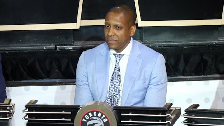 May 17, 2016; New York, NY, USA; Toronto Raptors general manager Masai Ujiri represents his team