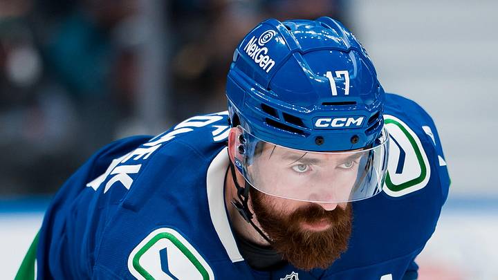 Apr 14, 2026; Vancouver, British Columbia, CAN; Vancouver Canucks defenseman Filip Hronek (17) during a stop in play against the Los Angeles Kings in the third period at Rogers Arena. Mandatory Credit: Bob Frid-Imagn Images