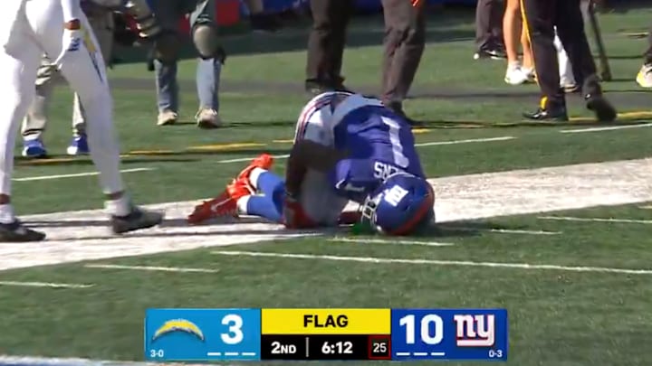 Malik Nabers got hurt halfway through the second quarter of the Giants' clash with the Chargers on Sunday. 