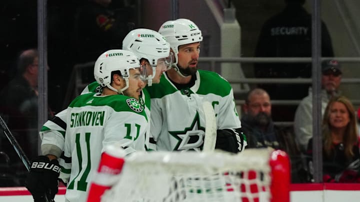 Feb 24, 2024; Raleigh, North Carolina, USA;  Dallas Stars center Wyatt Johnston (53) is