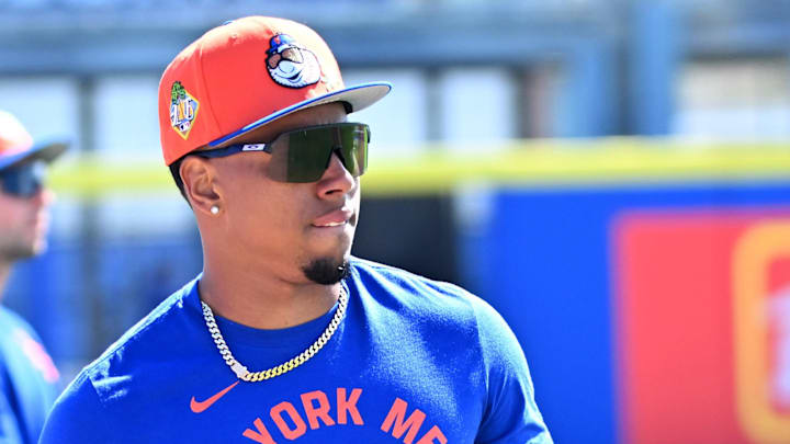 Feb 23, 2026; Dunedin, Florida, USA; New York Mets catcher Chris Suero (96) before a spring training game against the Toronto Blue Jays at TD Ballpark. Mandatory Credit: Jonathan Dyer-Imagn Images Feb 23, 2026; Dunedin, Florida, USA; New York Mets catcher Chris Suero (96) before a spring training game against the Toronto Blue Jays at TD Ballpark. Mandatory Credit: Jonathan Dyer-Imagn Images