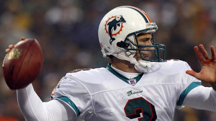 Miami Dolphins quarterback Joey Harrington (3) throws against the Buffalo Bills in the fourth quarter against the Buffalo Bills at Ralph Wilson Stadium in Orchard Park, NY, in 2016. Miami Dolphins quarterback Joey Harrington (3) throws against the Buffalo Bills in the fourth quarter against the Buffalo Bills at Ralph Wilson Stadium in Orchard Park, NY, in 2016.
