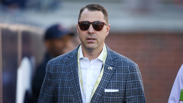 Oct 21, 2023; Atlanta, Georgia, USA; Georgia Tech Yellow Jackets athletic director J Batt on the field before a game against the Boston College Eagles at Bobby Dodd Stadium at Hyundai Field. Mandatory Credit: Brett Davis-Imagn Images
