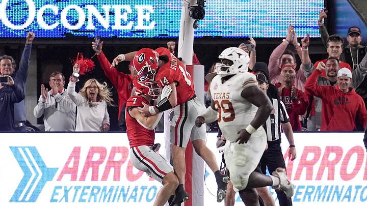 Nov 15, 2025; Athens, Georgia, USA; Georgia Bulldogs quarterback Gunner Stockton (14) celebrates scoring a touchdown in the second half against the Texas Longhorns at Sanford Stadium. Mandatory Credit: Dale Zanine-Imagn Images Nov 15, 2025; Athens, Georgia, USA; Georgia Bulldogs quarterback Gunner Stockton (14) celebrates scoring a touchdown in the second half against the Texas Longhorns at Sanford Stadium. Mandatory Credit: Dale Zanine-Imagn Images