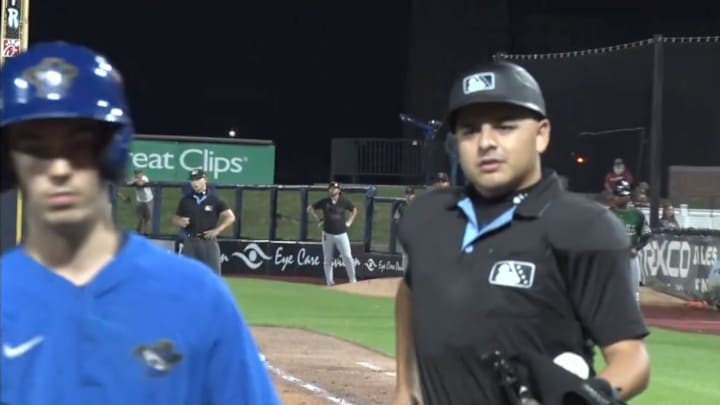 An umpire realizes he has to eject a batboy. 