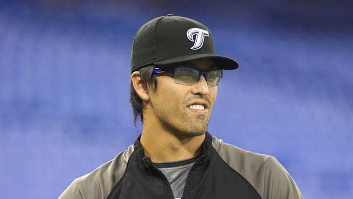Toronto Blue Jays pitcher Brandon League (22) before their game against the Oakland Athletics at the Rogers Centre in Toronto, ON in 2009. Toronto Blue Jays pitcher Brandon League (22) before their game against the Oakland Athletics at the Rogers Centre in Toronto, ON in 2009.