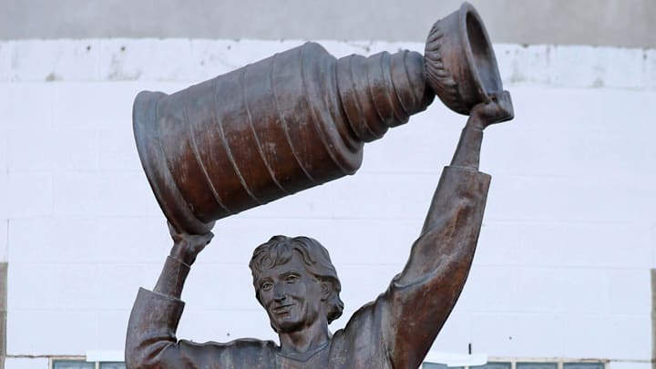 Jan 20, 2009; Edmonton, AB, Canada; A statue of Hall of Fame member center Wayne Gretzky (99)