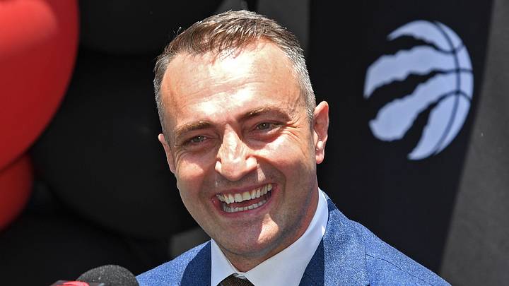 Jun 13, 2023; Toronto, Ontario, Canada;  Toronto Raptors new head coach Darko Rajakovic speaks to the media during an introductory media conference at Scotiabank Arena. Mandatory Credit: Dan Hamilton-USA TODAY Sports