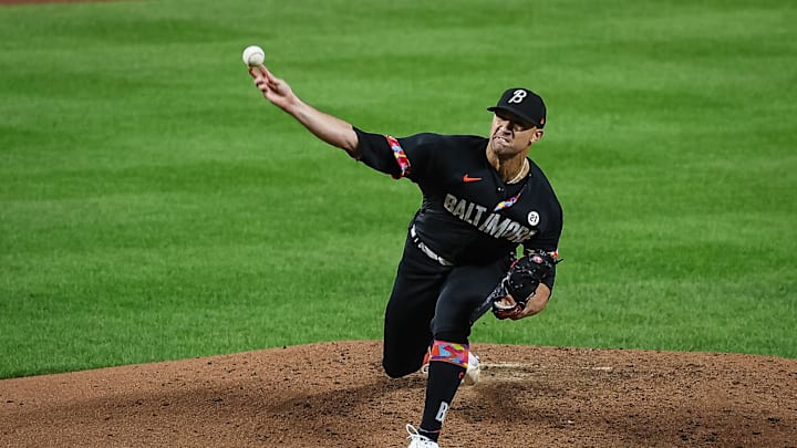 Sep 15, 2023; Baltimore, Maryland, USA; Baltimore Orioles starting pitcher Jack Flaherty (15) delivers a pitch