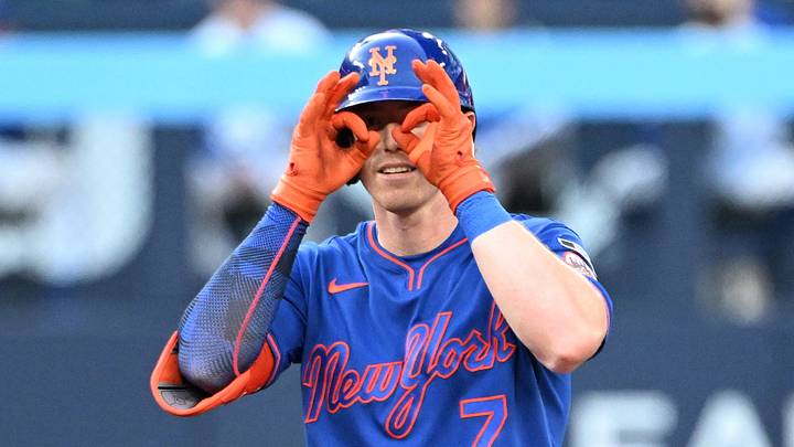 Jun 30, 2026; Toronto, Ontario, CAN; New York Mets second baseman Brett Baty (7) reacts after hitting a double against the Toronto Blue Jays in the third inning at Rogers Centre. Mandatory Credit: Dan Hamilton-Imagn Images Jun 30, 2026; Toronto, Ontario, CAN; New York Mets second baseman Brett Baty (7) reacts after hitting a double against the Toronto Blue Jays in the third inning at Rogers Centre. Mandatory Credit: Dan Hamilton-Imagn Images