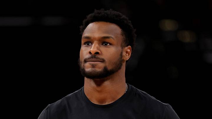 Los Angeles Lakers guard Bronny James warms up prior to game six of the first round. Los Angeles Lakers guard Bronny James warms up prior to game six of the first round.