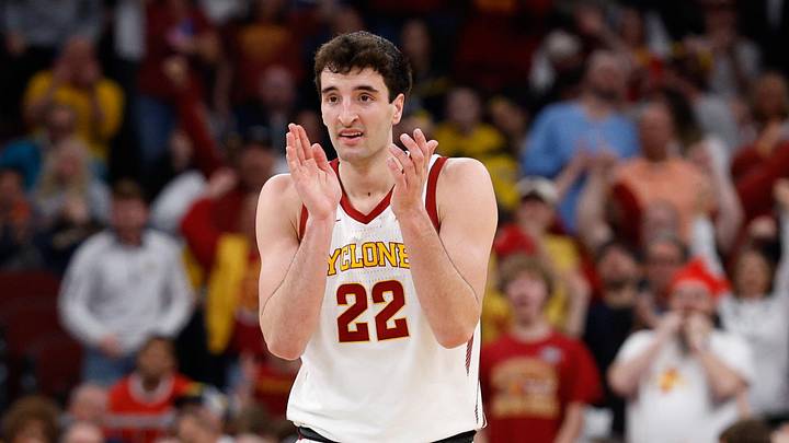 Mar 27, 2026; Chicago, IL, USA; Iowa State Cyclones forward Milan Momcilovic (22) reacts in the first half against the Tennessee Volunteers during a Sweet Sixteen game of the Midwest Regional of the men's 2026 NCAA Tournament at United Center. Mar 27, 2026; Chicago, IL, USA; Iowa State Cyclones forward Milan Momcilovic (22) reacts in the first half against the Tennessee Volunteers during a Sweet Sixteen game of the Midwest Regional of the men's 2026 NCAA Tournament at United Center.