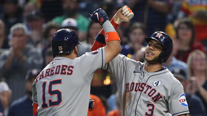 The Houston Astros show support for the Longhorns and Red Raiders.