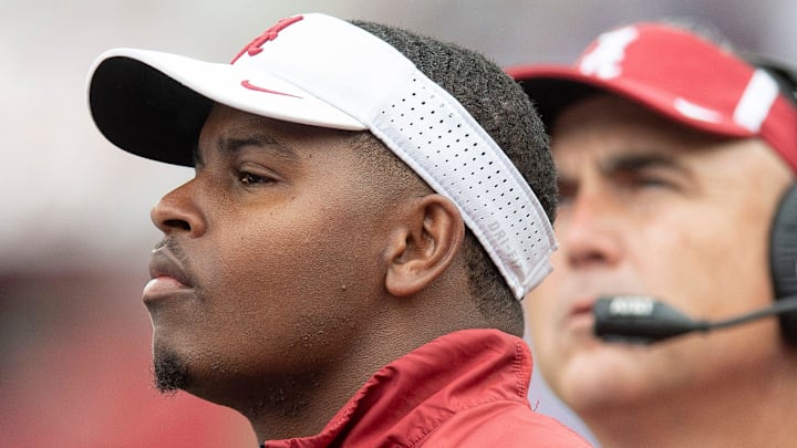 Alabama wide receiver coach Holmon Wiggins during first half action in the Alabama A-Day spring