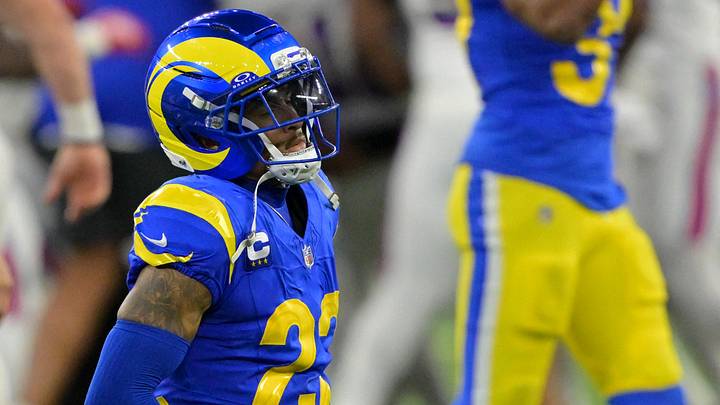 Oct 12, 2026; Inglewood, California, USA; Los Angeles Rams cornerback Trent McDuffie (22) reacts after the game against the Buffalo Bills at SoFi Stadium. Mandatory Credit: Jayne Kamin-Oncea-Imagn Images Oct 12, 2026; Inglewood, California, USA; Los Angeles Rams cornerback Trent McDuffie (22) reacts after the game against the Buffalo Bills at SoFi Stadium. Mandatory Credit: Jayne Kamin-Oncea-Imagn Images
