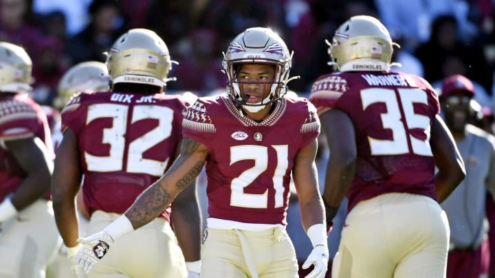 Apr 9, 2022; Tallahasse, FL, USA; Florida State Seminoles defensive back Greedy Vance (21) reacts Apr 9, 2022; Tallahasse, FL, USA; Florida State Seminoles defensive back Greedy Vance (21) reacts
