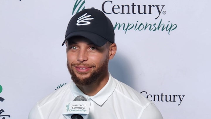 Steph Curry talks to the media Friday after taking the lead with 27 points in the American Century Championship celebrity golf tournament at Edgewood Tahoe. Steph Curry talks to the media Friday after taking the lead with 27 points in the American Century Championship celebrity golf tournament at Edgewood Tahoe.