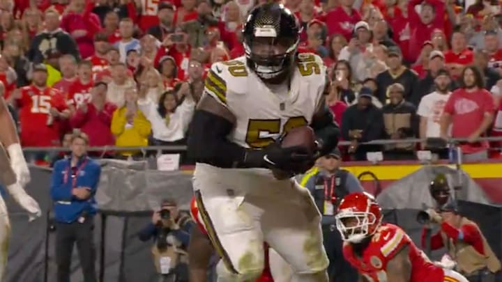 Khalen Saunders intercepted Patrick Mahomes on Monday Night Football. Khalen Saunders intercepted Patrick Mahomes on Monday Night Football.