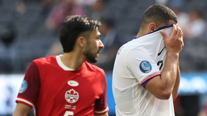 USA's Cameron Carter-Vickers can't bear to show his face in the Nations League third-place game against Canada.