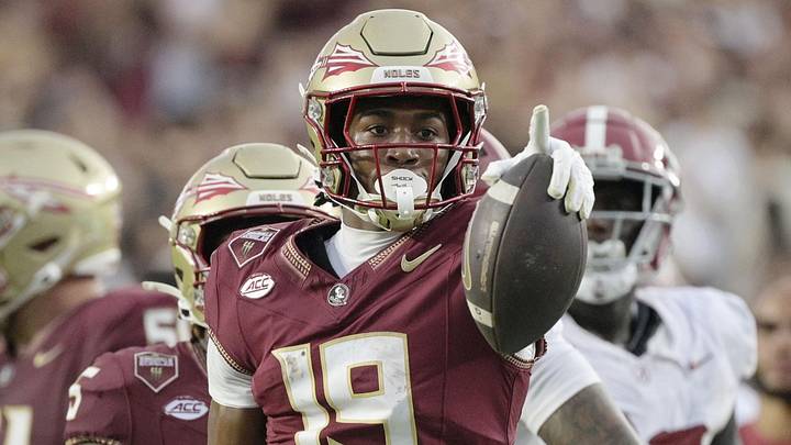 Aug 30, 2025; Tallahassee, Florida, USA; Florida State Seminoles wide receiver Micahi Danzy (19) reacts after a play against the Alabama Crimson Tide during the second half at Doak S. Campbell Stadium. Mandatory Credit: Melina Myers-Imagn Images Aug 30, 2025; Tallahassee, Florida, USA; Florida State Seminoles wide receiver Micahi Danzy (19) reacts after a play against the Alabama Crimson Tide during the second half at Doak S. Campbell Stadium. Mandatory Credit: Melina Myers-Imagn Images