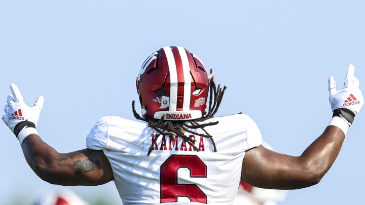 Indiana defensive end Mikail Kamara takes part in fall practice on Aug. 5, 2024.