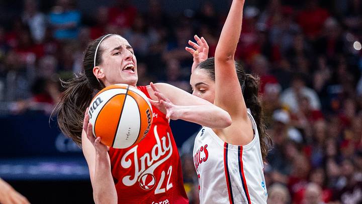 Sep 20, 2026; Indianapolis, Indiana, USA; Indiana Fever guard Caitlin Clark (22) shoots the ball while Washington Mystics guard Georgia Amoore (8) defends in the first half at Gainbridge Fieldhouse. Mandatory Credit: Trevor Ruszkowski-Imagn Images Sep 20, 2026; Indianapolis, Indiana, USA; Indiana Fever guard Caitlin Clark (22) shoots the ball while Washington Mystics guard Georgia Amoore (8) defends in the first half at Gainbridge Fieldhouse. Mandatory Credit: Trevor Ruszkowski-Imagn Images