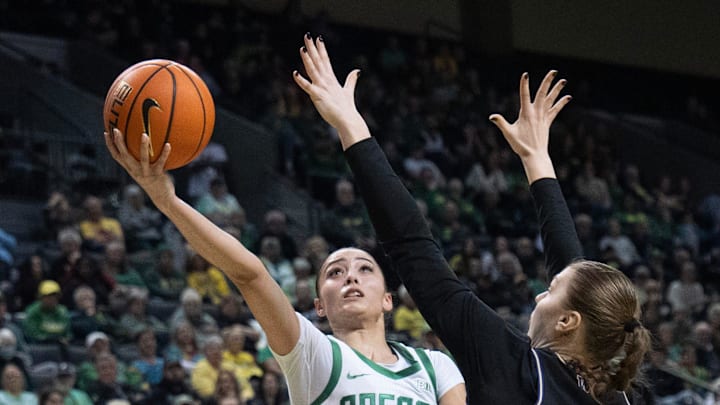 Sophomore point guard Katie Fiso leads the Ducks with 15 points a game and 6.4 assists per game. Yesterday the Big Ten coaches selected her to the All-Big Ten second team. Sophomore point guard Katie Fiso leads the Ducks with 15 points a game and 6.4 assists per game. Yesterday the Big Ten coaches selected her to the All-Big Ten second team.