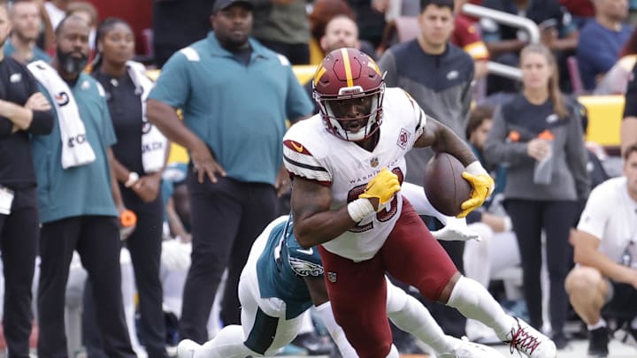 Sep 25, 2022; Landover, Maryland, USA; Washington Commanders running back J.D. McKissic (23) carries