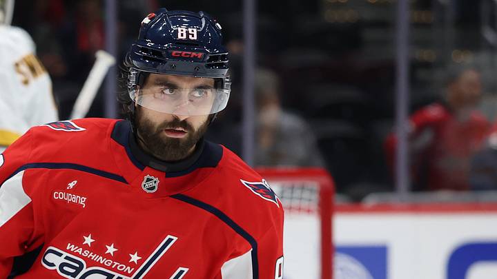 Washington Capitals forward Alex Tuch (89) skates during a stoppage in play against the Boston Bruins during the first period at Capital One Arena. Mandatory Credit: Geoff Burke-Imagn Images Washington Capitals forward Alex Tuch (89) skates during a stoppage in play against the Boston Bruins during the first period at Capital One Arena. Mandatory Credit: Geoff Burke-Imagn Images