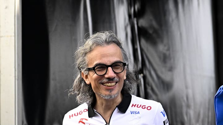 Oct 18, 2024; Austin, Texas, USA; Visa Cash App RB Formula One Team engineer Laurent Mekies of Team France walks through the track entrance before practice for the 2024 US Grand Prix at Circuit of the Americas. Mandatory Credit: Jerome Miron-Imagn Images