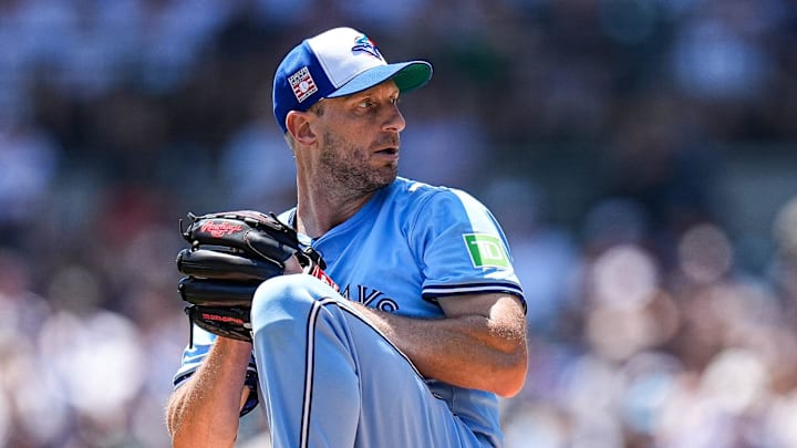 Toronto Blue Jays pitcher Max Scherzer (31) throws against Detroit Tigers during the first inning at Comerica Park in Detroit. Toronto Blue Jays pitcher Max Scherzer (31) throws against Detroit Tigers during the first inning at Comerica Park in Detroit.