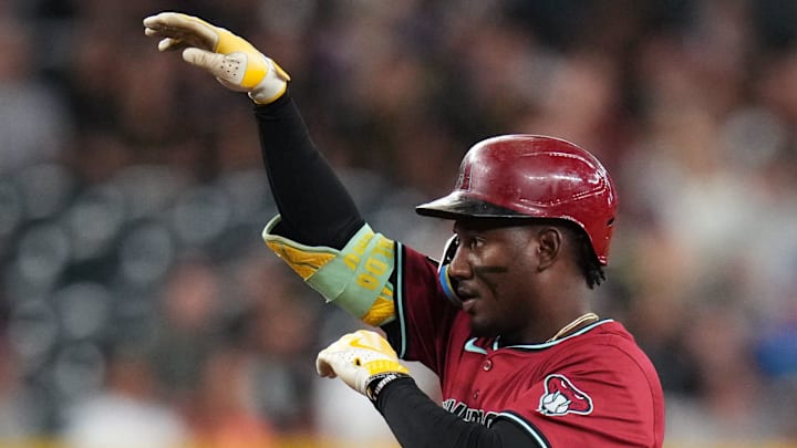 Jun 10, 2025; Phoenix, Ariz., U.S.; Arizona Diamondbacks’ Geraldo Perdomo (2) celebrates his double against the Seattle Mariners at Chase Field. Jun 10, 2025; Phoenix, Ariz., U.S.; Arizona Diamondbacks’ Geraldo Perdomo (2) celebrates his double against the Seattle Mariners at Chase Field.