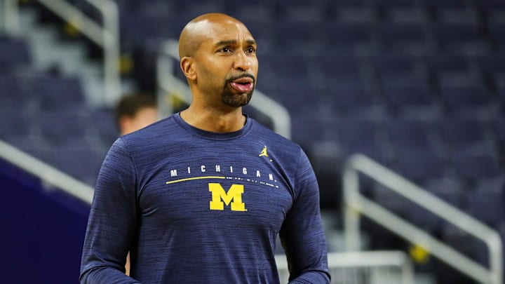 Michigan assistant coach Saddi Washington watches practice during media day at Crisler Center in Ann Arbor on Tuesday, Oct. 17, 2023.
