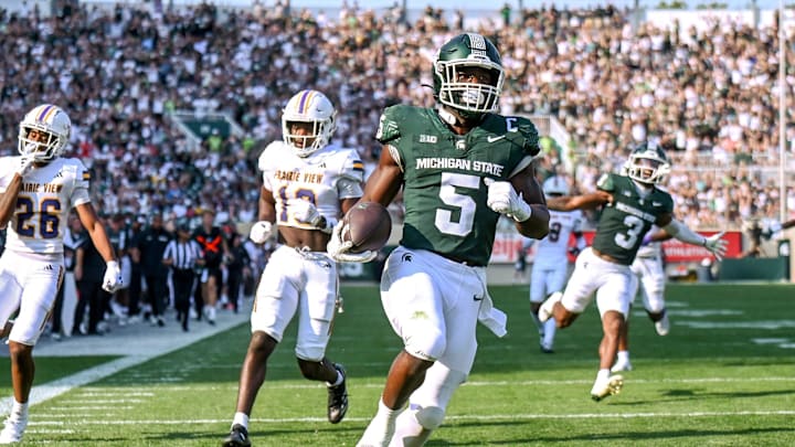 Michigan State's Nathan Carter runs for a touchdown against Prairie View A&M during the second quarter on Saturday, Sept. 14, 2024, at Spartan Stadium in East Lansing.