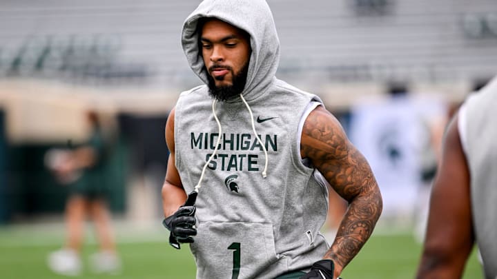 Michigan State's Nikai Martinez warms up before the game against Youngstown State on Saturday, Sept. 13, 2025, at Spartan Stadium in East Lansing.