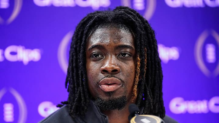 Michigan defensive back Rod Moore speaks during national championship game media day at George R. Brown Convention Center in Houston, Texas on Saturday, Jan. 6, 2024.