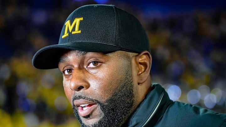 Michigan head coach Sherrone Moore speaks to the media after defeating Fresno State, 30-10, at Michigan Stadium in Ann Arbor on Saturday, Aug. 31, 2024.