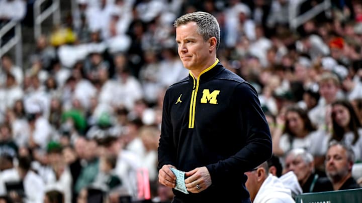 Michigan's head coach Dusty May looks on during the first half against Michigan State on Sunday, March 9, 2025, at the Breslin Center in East Lansing.