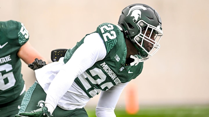 Michigan State's Bai Jobe participates in a drill during the Spring Showcase on Saturday, April 20,