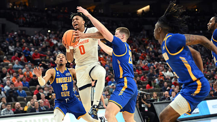 Mar 21, 2024; Omaha, NE, USA; Illinois Fighting Illini guard Terrence Shannon Jr. (0) drives against