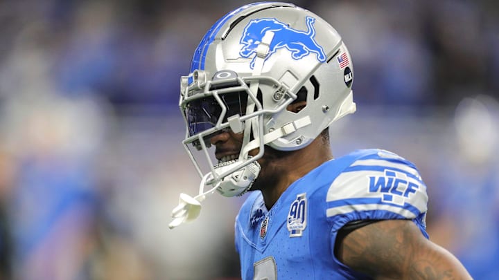 Lions safety C.J. Gardner-Johnson during warmups before the NFC wild-card game vs. the Rams at Ford Field on Sunday, Jan. 14, 2024.
