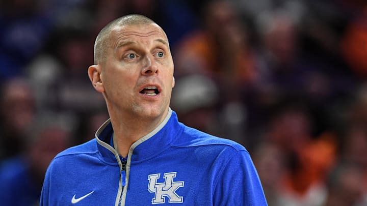 Dec 3, 2024; Clemson, South Carolina, USA; Kentucky Head Coach Mark Pope during the first half against Clemson at Littlejohn Coliseum. Mandatory Credit: Ken Ruinard-Imagn Images