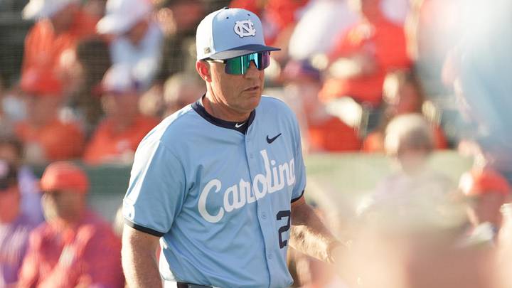 University of North Carolina Head Coach Scott Forbes during the bottom of the third inning at Doug Kingsmore Stadium in Clemson, S.C. Friday, April 10, 2026.